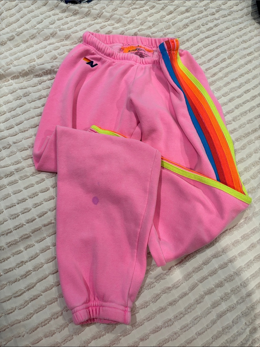 Aviator Nation Pink Track Joggers with Rainbow Stripe - Picture 2 of 5